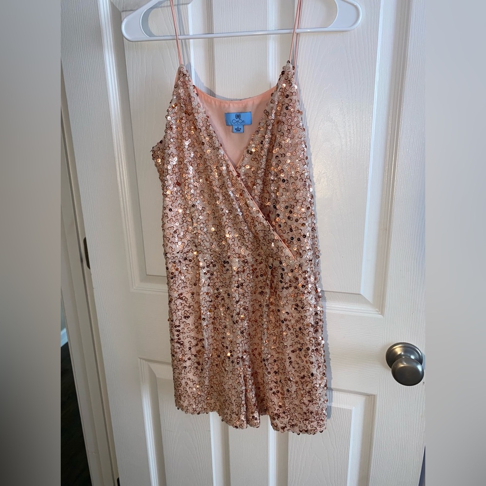 CeCe Sequin Peach Romper
